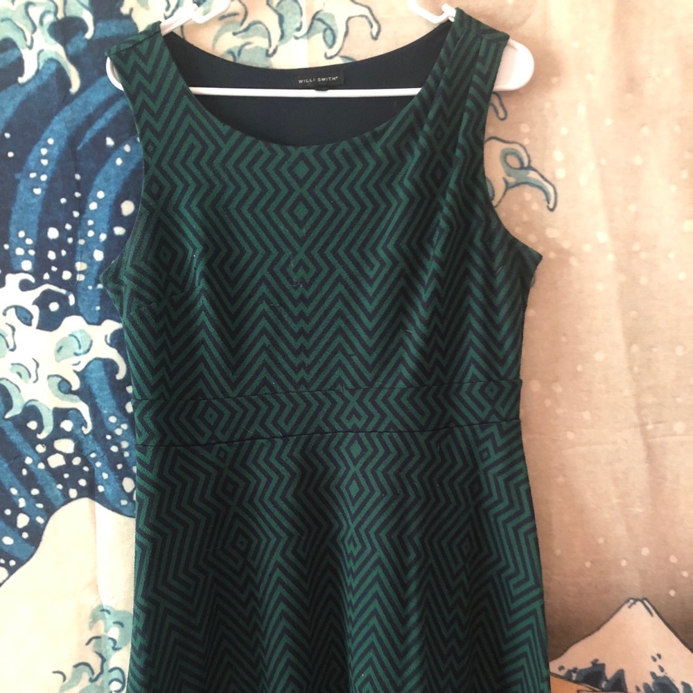Short Length Green and Blue Patterned Dress